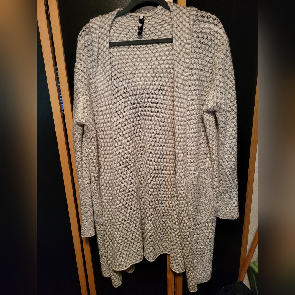 3X Women's Gray Hooded Knit Cardigan